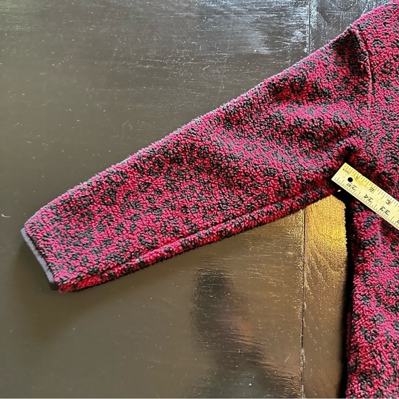 PINK medium Retro Fleece Leopard Print Pink and Black Zip Up Sweater Sweatshirt - Picture 8 of 10